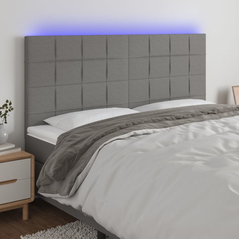 Vidaxl Čelo postele s LED tmavosivé 180x5x118/128 cm látka